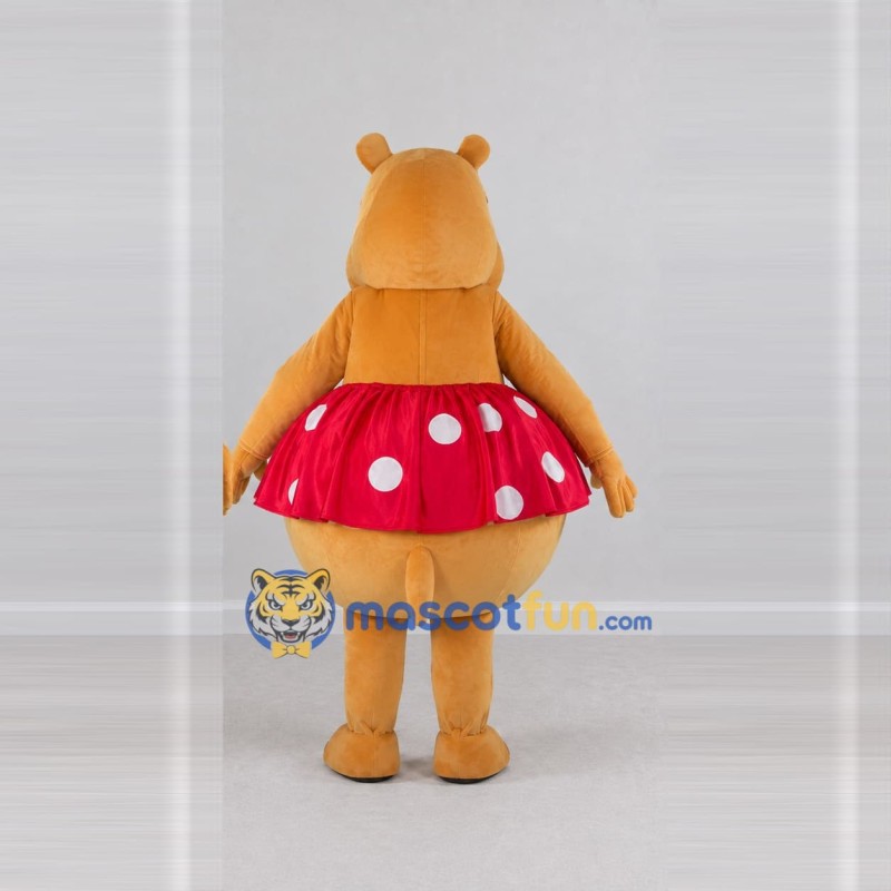 Custom Orange and Red Hippo in Polka Dot Skirt Mascot Costume Adult Full Body Suit for Dance Events Custom Orange and Red Hippo in Polka Dot Skirt Mascot Costume Adult Full Body Suit for Dance Events