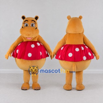 Custom Orange and Red Hippo in Polka Dot Skirt Mascot Costume Adult Full Body Suit for Dance Events