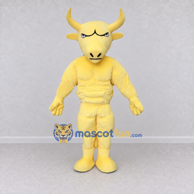 Custom Cream Yellow Muscular Bull Mascot Costume Adult Full Body Suit for Sports Events