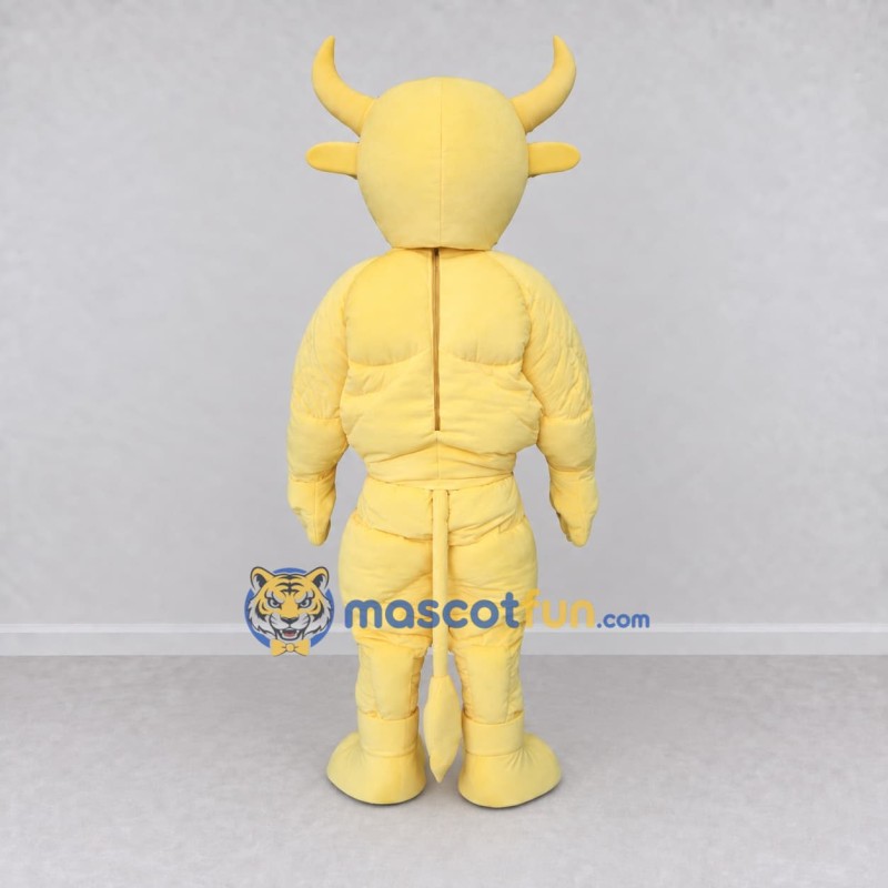 Custom Cream Yellow Muscular Bull Mascot Costume Adult Full Body Suit for Sports Events