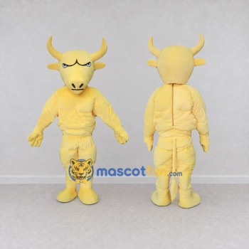 Custom Cream Yellow Muscular Bull Mascot Costume Adult Full Body Suit for Sports Events