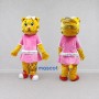 Custom Yellow and Pink Tiger in Dress Mascot Costume Adult Full Body Suit for School Events
