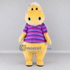 Custom Yellow Pink and Blue Hippo in Striped Shirt Mascot Costume Adult Full Body Suit for School Events Custom Yellow Pink and Blue Hippo in Striped Shirt Mascot Costume Adult Full Body Suit for School Events