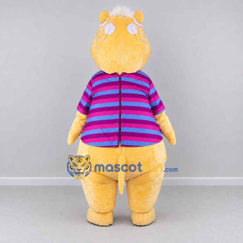Custom Yellow Pink and Blue Hippo in Striped Shirt Mascot Costume Adult Full Body Suit for School Events Custom Yellow Pink and Blue Hippo in Striped Shirt Mascot Costume Adult Full Body Suit for School Events
