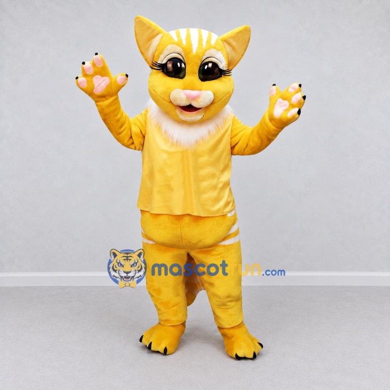 Custom Yellow and White Tabby Cat Mascot Costume Adult Full Body Suit for School Events Custom Yellow and White Tabby Cat Mascot Costume Adult Full Body Suit for School Events