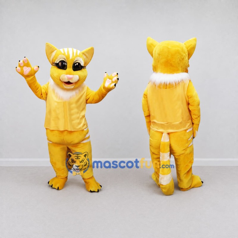 Custom Yellow and White Tabby Cat Mascot Costume Adult Full Body Suit for School Events Custom Yellow and White Tabby Cat Mascot Costume Adult Full Body Suit for School Events