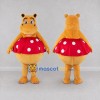 Custom Orange and Red Hippo in Polka Dot Skirt Mascot Costume Adult Full Body Suit for Dance Events Custom Orange and Red Hippo in Polka Dot Skirt Mascot Costume Adult Full Body Suit for Dance Events
