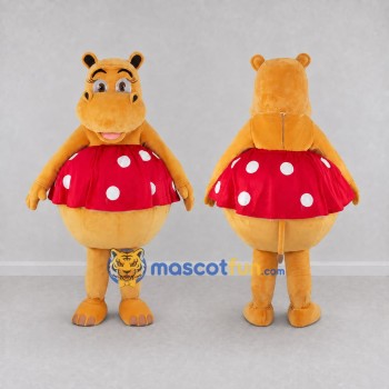 Custom Orange and Red Hippo in Polka Dot Skirt Mascot Costume Adult Full Body Suit for Dance Events
