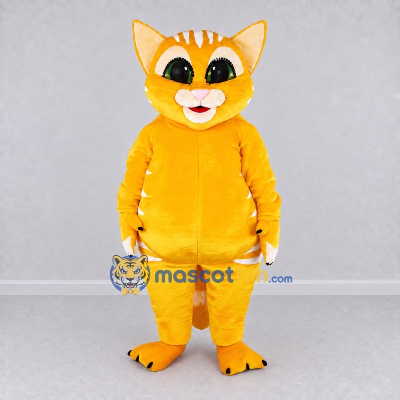 Custom Yellow and White Tabby Cat Mascot Costume Adult Full Body Suit for School Events Custom Yellow and White Tabby Cat Mascot Costume Adult Full Body Suit for School Events