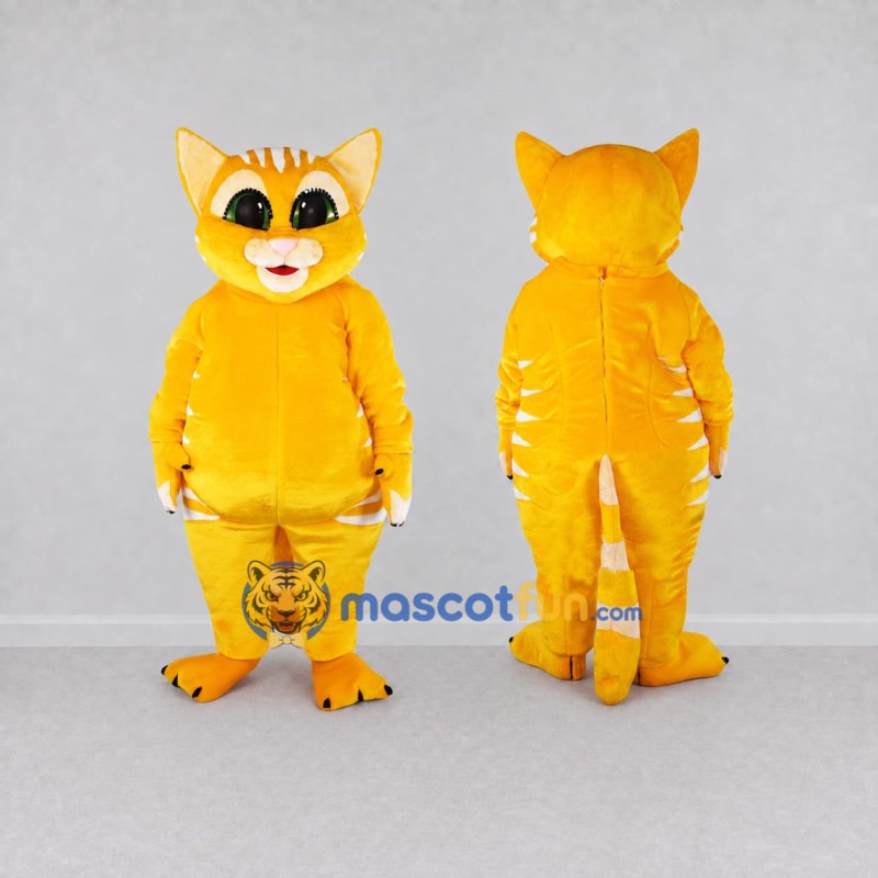 Custom Yellow and White Tabby Cat Mascot Costume Adult Full Body Suit for School Events Custom Yellow and White Tabby Cat Mascot Costume Adult Full Body Suit for School Events
