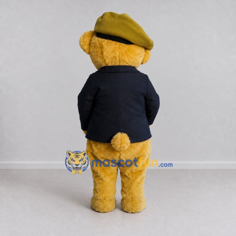 Custom Brown Navy Blue and Olive Green Bear in Uniform Mascot Costume Adult Full Body Suit for Community Events Custom Brown Navy Blue and Olive Green Bear in Uniform Mascot Costume Adult Full Body Suit for Community Events