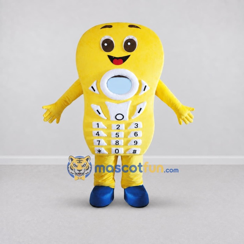Custom Yellow and Blue Mobile Phone Mascot Costume Adult Full Body Suit for Promotional Events Custom Yellow and Blue Mobile Phone Mascot Costume Adult Full Body Suit for Promotional Events