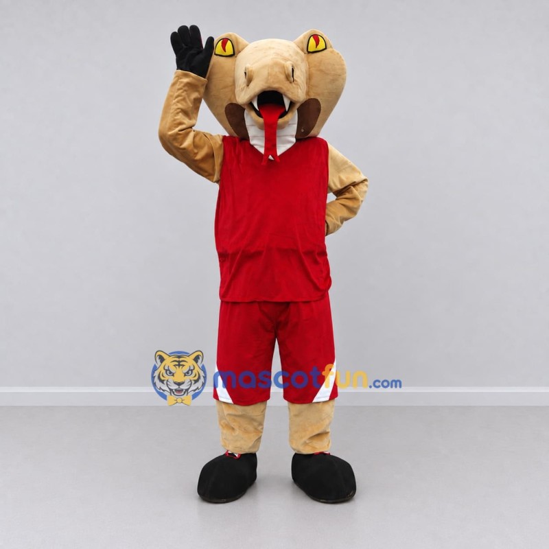 Custom Tan and Red Saber Toothed Cat in Sportswear Mascot Costume Adult Full Body Suit for Sports Events