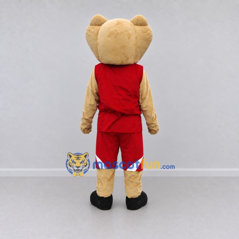 Custom Tan and Red Saber Toothed Cat in Sportswear Mascot Costume Adult Full Body Suit for Sports Events