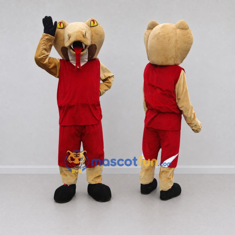 Custom Tan and Red Saber Toothed Cat in Sportswear Mascot Costume Adult Full Body Suit for Sports Events