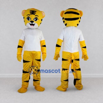 Custom Yellow Black and White Tiger in T Shirt Mascot Costume Adult Full Body Suit for School Events