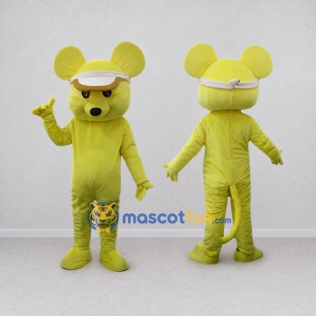 Custom Lime Yellow and White Mouse in Visor Mascot Costume Adult Full Body Suit for Sports Events
