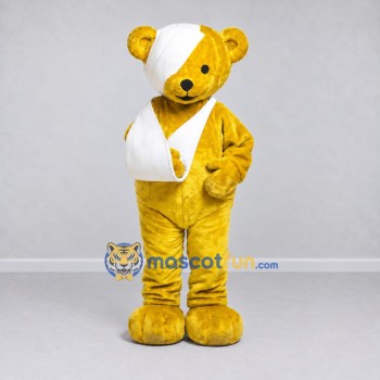 Custom Yellow and White Bear with Bandage and Sling Mascot Costume Adult Full Body Suit for Community Events Custom Yellow and White Bear with Bandage and Sling Mascot Costume Adult Full Body Suit for Community Events