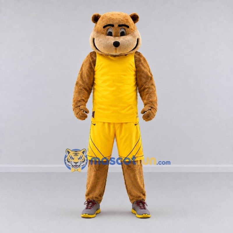 Custom Brown and Yellow Otter in Sportswear Mascot Costume Adult Full Body Suit for Sports Events Custom Brown and Yellow Otter in Sportswear Mascot Costume Adult Full Body Suit for Sports Events
