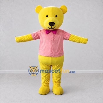Custom Yellow and Pink Teddy Bear in Shirt Mascot Costume Adult Full Body Suit for School Events