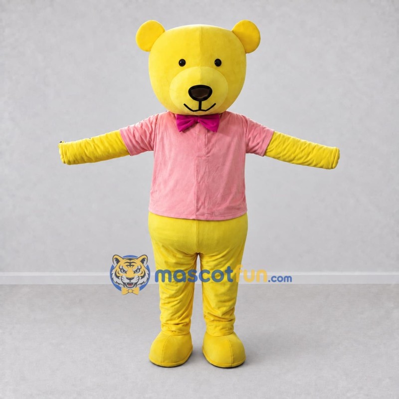 Custom Yellow and Pink Teddy Bear in Shirt Mascot Costume Adult Full Body Suit for School Events Custom Yellow and Pink Teddy Bear in Shirt Mascot Costume Adult Full Body Suit for School Events
