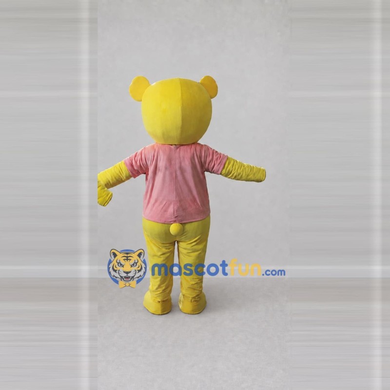 Custom Yellow and Pink Teddy Bear in Shirt Mascot Costume Adult Full Body Suit for School Events Custom Yellow and Pink Teddy Bear in Shirt Mascot Costume Adult Full Body Suit for School Events