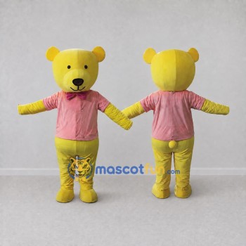 Custom Yellow and Pink Teddy Bear in Shirt Mascot Costume Adult Full Body Suit for School Events