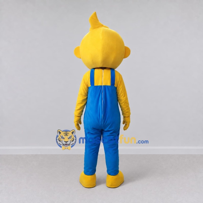 Custom Yellow and Blue Cartoon Boy in Overalls Mascot Costume Adult Full Body Suit for School Events Custom Yellow and Blue Cartoon Boy in Overalls Mascot Costume Adult Full Body Suit for School Events
