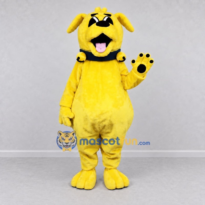 Custom Yellow and Black Dog with Collar Mascot Costume Adult Full Body Suit for School Events Custom Yellow and Black Dog with Collar Mascot Costume Adult Full Body Suit for School Events