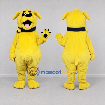 Custom Yellow and Black Dog with Collar Mascot Costume Adult Full Body Suit for School Events