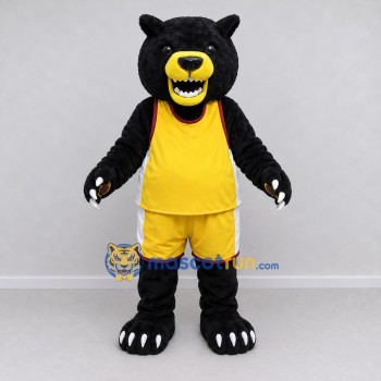 Custom Black and Yellow Bear in Basketball Uniform Mascot Costume Adult Full Body Suit for Sports Events Custom Black and Yellow Bear in Basketball Uniform Mascot Costume Adult Full Body Suit for Sports Events