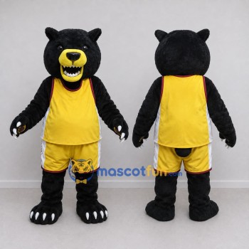 Custom Black and Yellow Bear in Basketball Uniform Mascot Costume Adult Full Body Suit for Sports Events