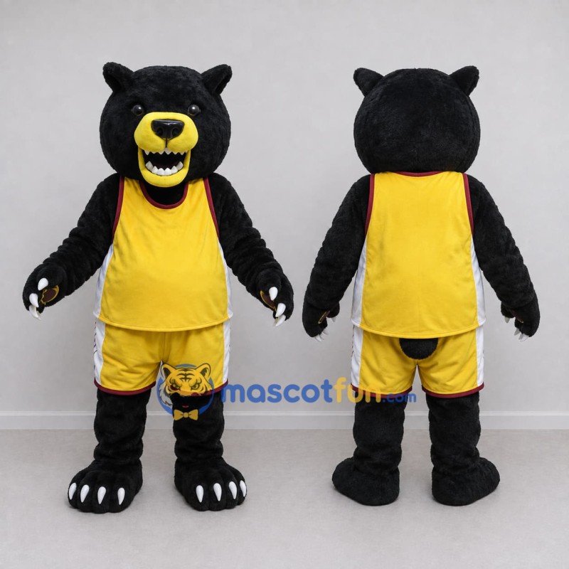 Custom Black and Yellow Bear in Basketball Uniform Mascot Costume Adult Full Body Suit for Sports Events Custom Black and Yellow Bear in Basketball Uniform Mascot Costume Adult Full Body Suit for Sports Events
