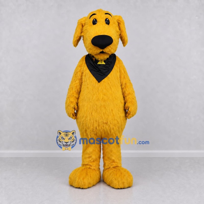 Custom Golden Yellow and Black Dog with Bandana Mascot Costume Adult Full Body Suit for Community Events Custom Golden Yellow and Black Dog with Bandana Mascot Costume Adult Full Body Suit for Community Events
