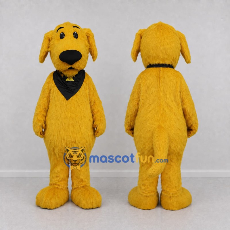 Custom Golden Yellow and Black Dog with Bandana Mascot Costume Adult Full Body Suit for Community Events Custom Golden Yellow and Black Dog with Bandana Mascot Costume Adult Full Body Suit for Community Events