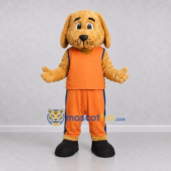 Custom Golden Brown and Orange Dog in Sportswear Mascot Costume Adult Full Body Suit for Sports Events
