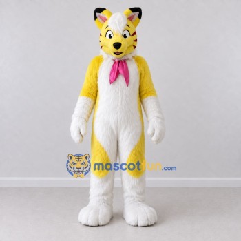 Custom Yellow White and Pink Fox with Scarf Mascot Costume Adult Full Body Suit for Winter Events Custom Yellow White and Pink Fox with Scarf Mascot Costume Adult Full Body Suit for Winter Events