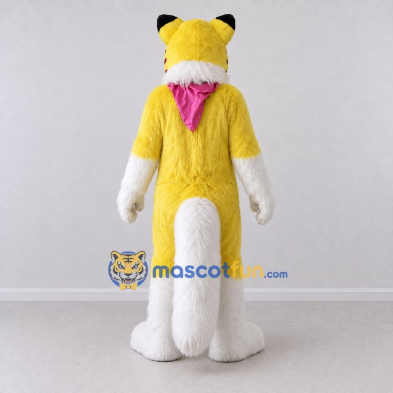 Custom Yellow White and Pink Fox with Scarf Mascot Costume Adult Full Body Suit for Winter Events Custom Yellow White and Pink Fox with Scarf Mascot Costume Adult Full Body Suit for Winter Events