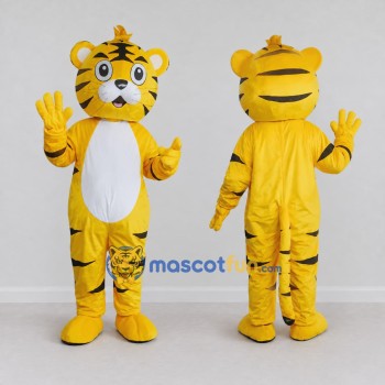 Custom Yellow Black and White Tiger Mascot Costume Adult Full Body Suit for School Events