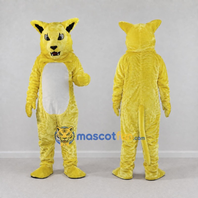 Custom Yellow and White Cat Mascot Costume Adult Full Body Suit for School Events Custom Yellow and White Cat Mascot Costume Adult Full Body Suit for School Events