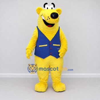 Custom Yellow and Blue Bear Character in Vest Mascot Costume Adult Full Body Suit for School Events Custom Yellow and Blue Bear Character in Vest Mascot Costume Adult Full Body Suit for School Events