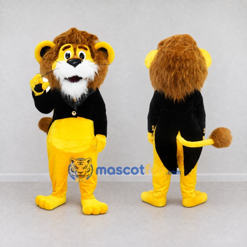 Custom Yellow Brown and Black Lion in Tailcoat Mascot Costume Adult Full Body Suit for Theme Parties Custom Yellow Brown and Black Lion in Tailcoat Mascot Costume Adult Full Body Suit for Theme Parties