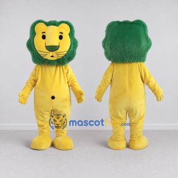 Custom Yellow and Green Lion Mascot Costume Adult Full Body Suit for School Events