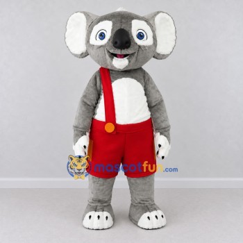Custom Gray White and Red Koala in Suspenders Mascot Costume Adult Full Body Suit for School Events Custom Gray White and Red Koala in Suspenders Mascot Costume Adult Full Body Suit for School Events