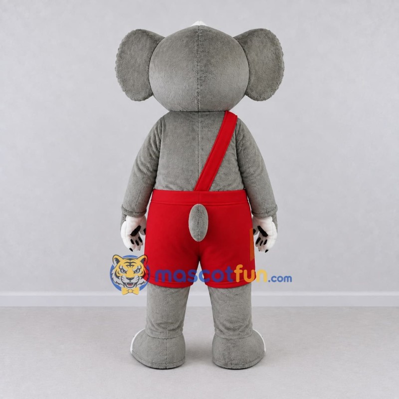 Custom Gray White and Red Koala in Suspenders Mascot Costume Adult Full Body Suit for School Events