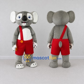 Custom Gray White and Red Koala in Suspenders Mascot Costume Adult Full Body Suit for School Events