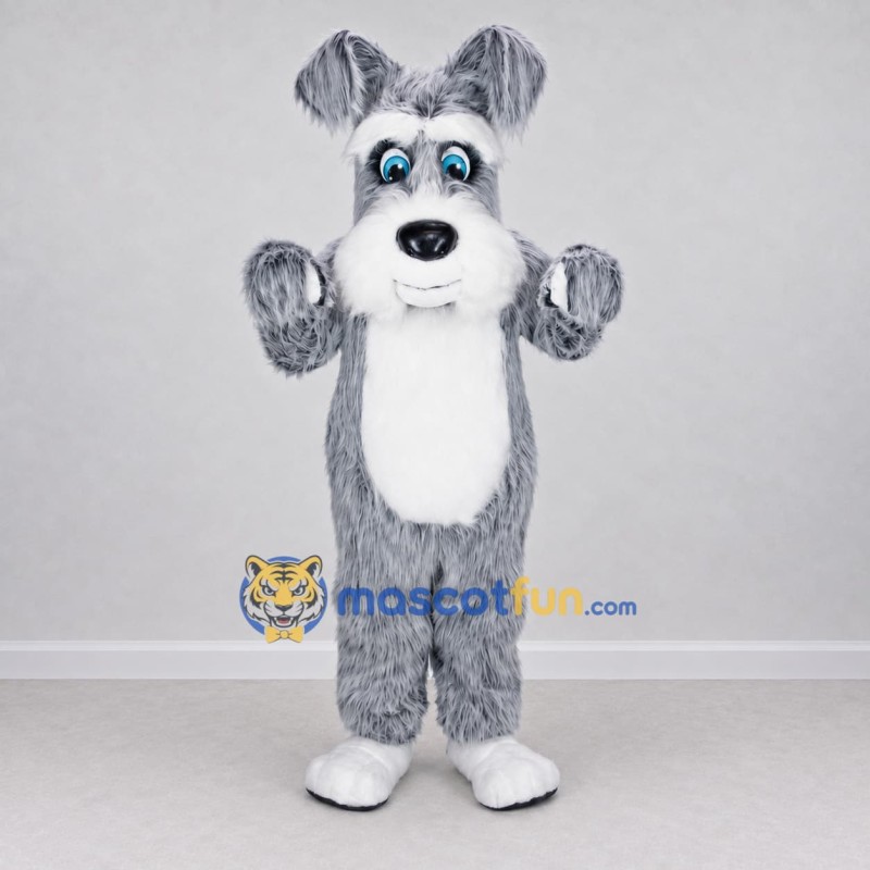 Custom Gray and White Shaggy Dog Mascot Costume Adult Full Body Suit for School Events Custom Gray and White Shaggy Dog Mascot Costume Adult Full Body Suit for School Events