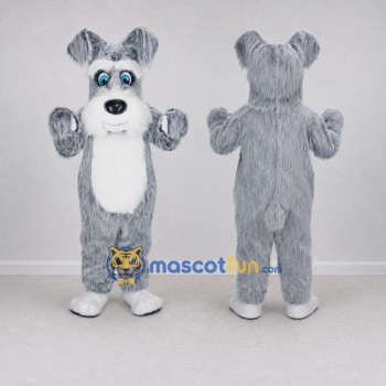 Custom Gray and White Shaggy Dog Mascot Costume Adult Full Body Suit for School Events