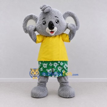 Custom Gray Yellow and Green Koala in Summer Outfit Mascot Costume Adult Full Body Suit for Summer Events