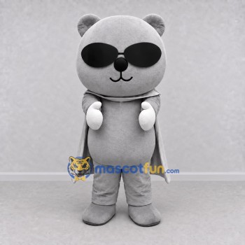 Custom Gray Bear in Sunglasses and Cape Mascot Costume Adult Full Body Suit for Theme Parties
